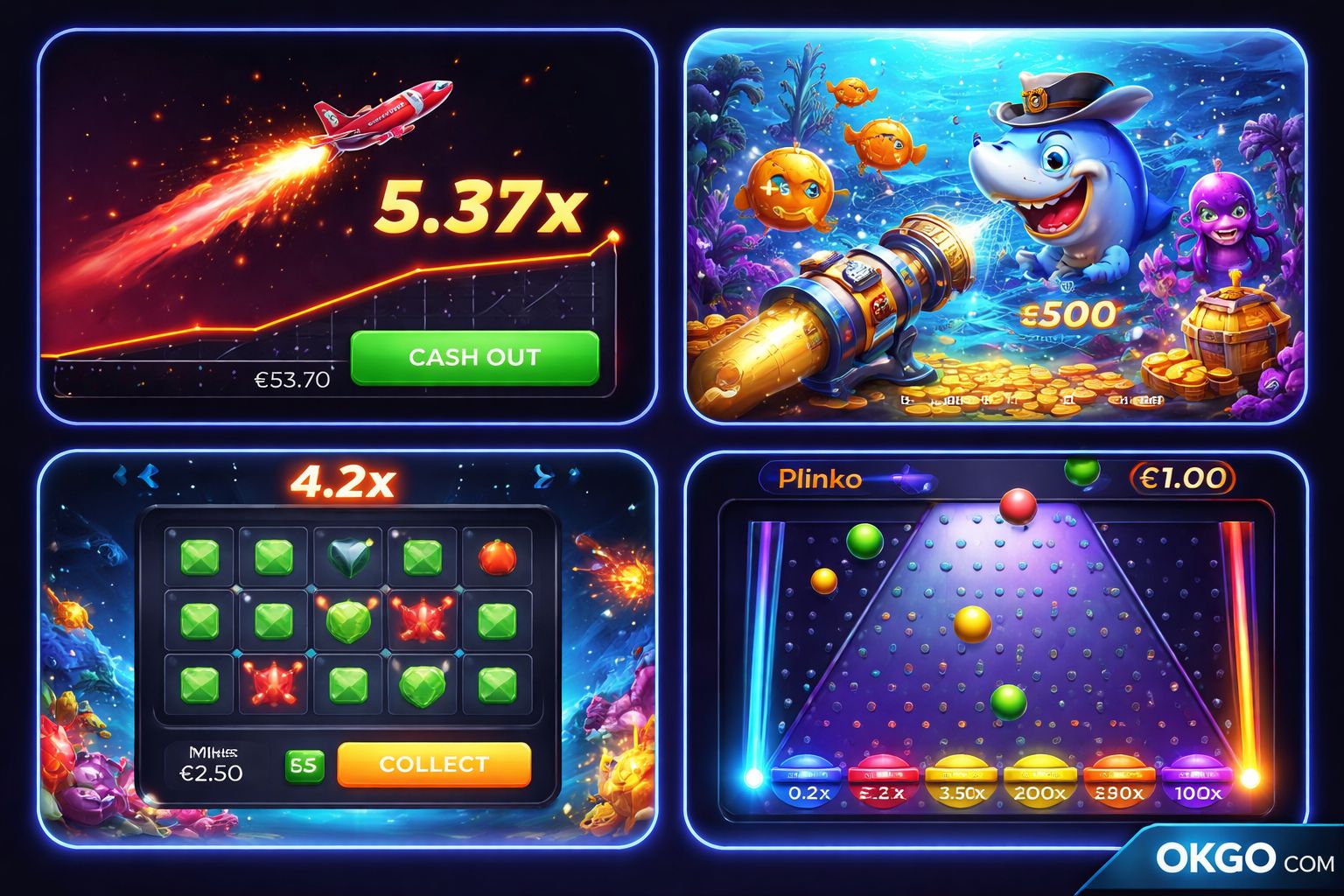 OKGO COM Aviator and crash game selection